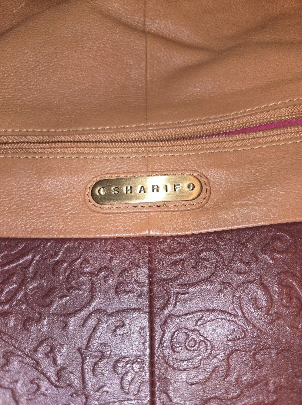 Beautiful Sharif Embossed Chocolate/Tan Leather Hobo. Great Pre-owned Condition - Picture 4 of 9